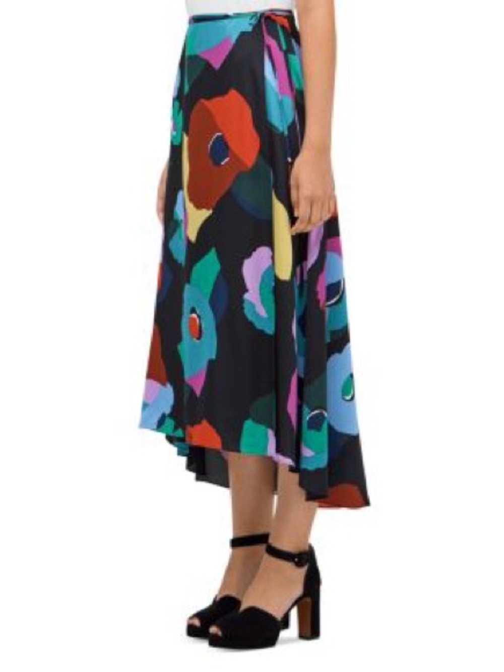 kate spade Black High-Low Floral Wrap Skirt with Multi-Color Blooms